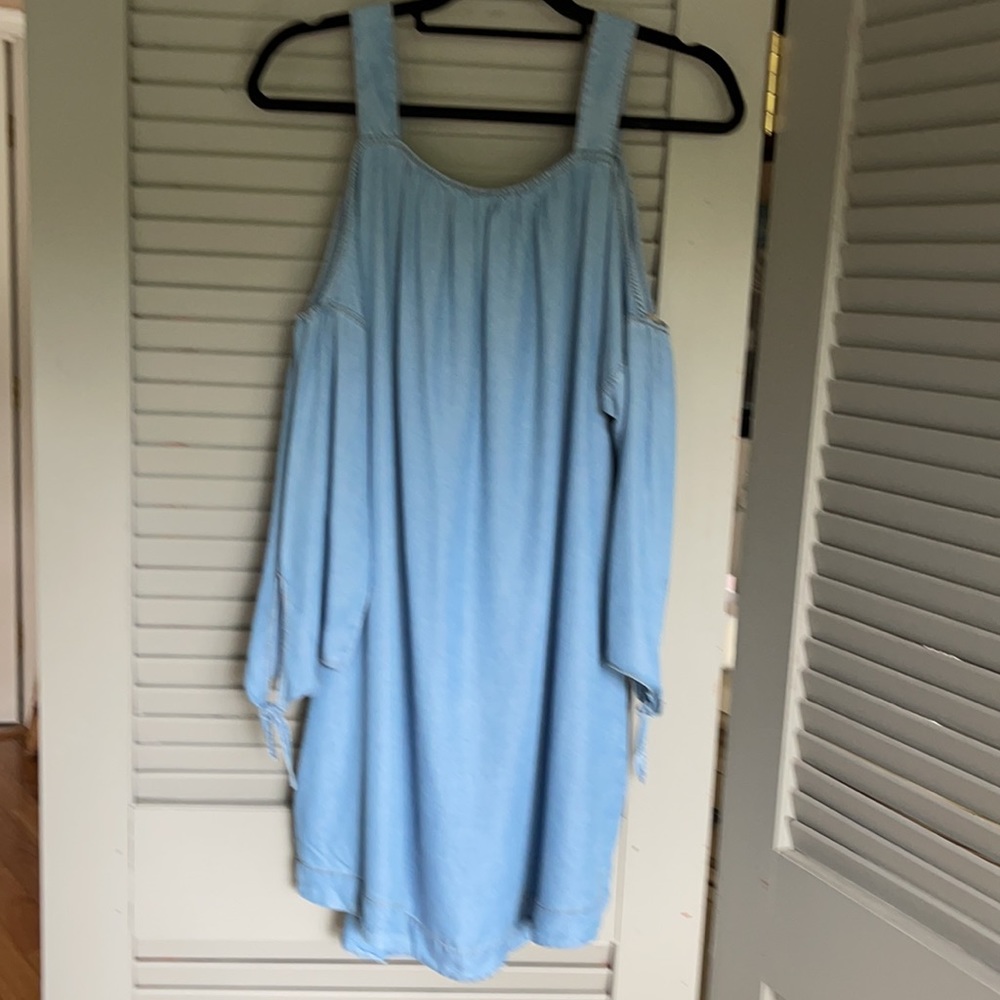 Light Blue Peep Shoulder Dress with pockets